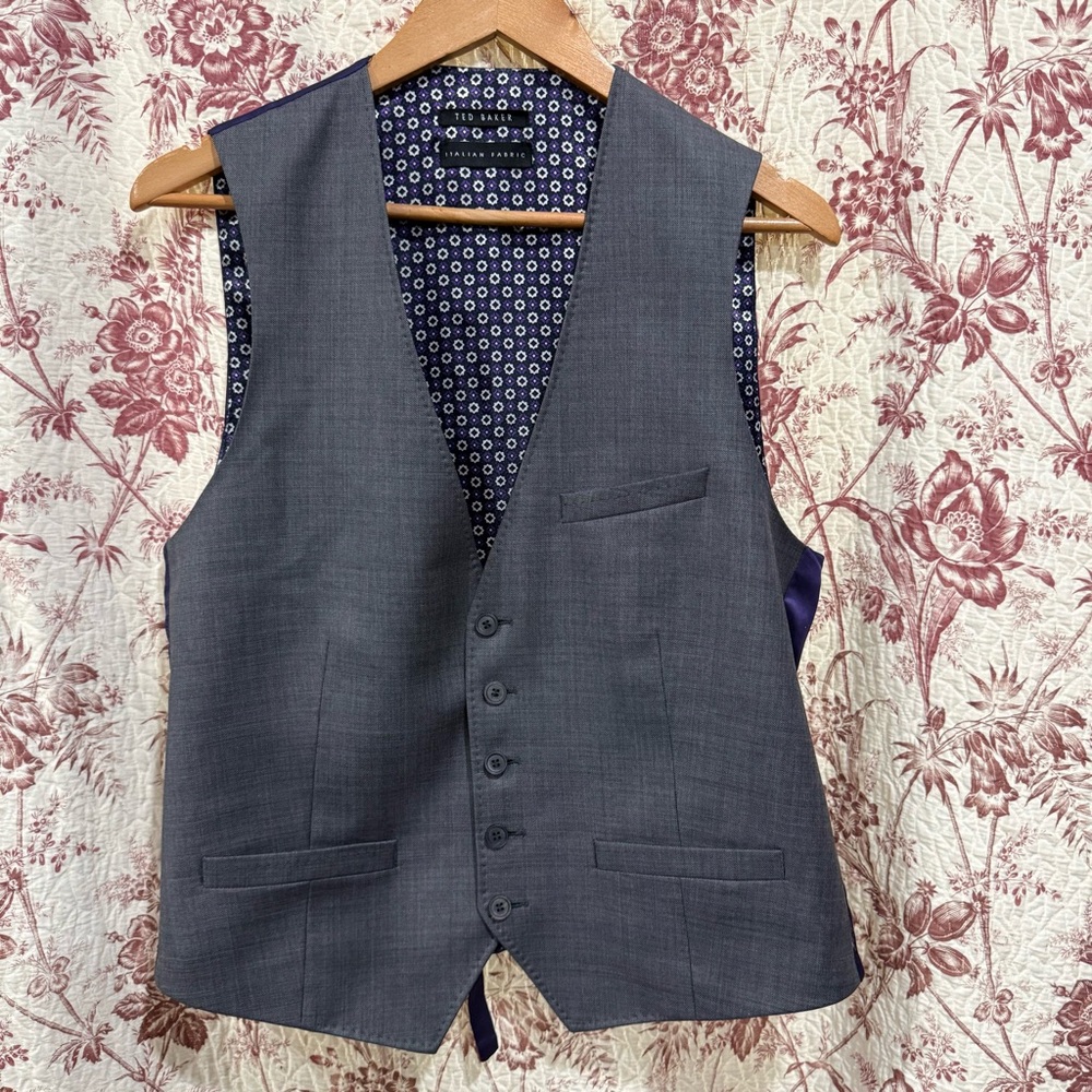 Ted Baker Gray Suit Vest Waistcoat Italian Fabric Size 36R